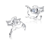 Reindeer Rickshaw Sled With CZ Silver Stud Earrings STS-5513